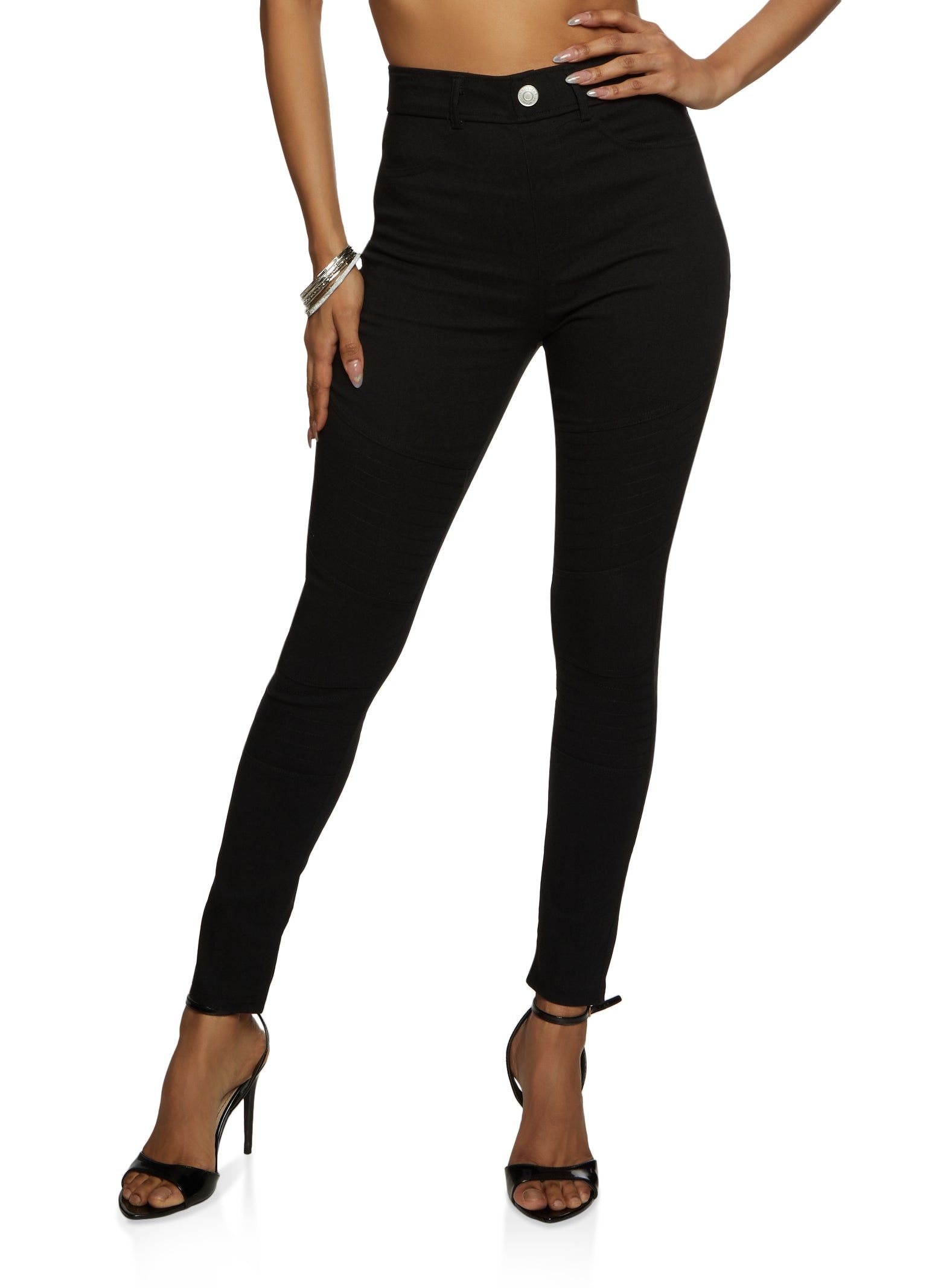 Moto Detail Hyper Stretch Skinny Pants sold by Rainbow