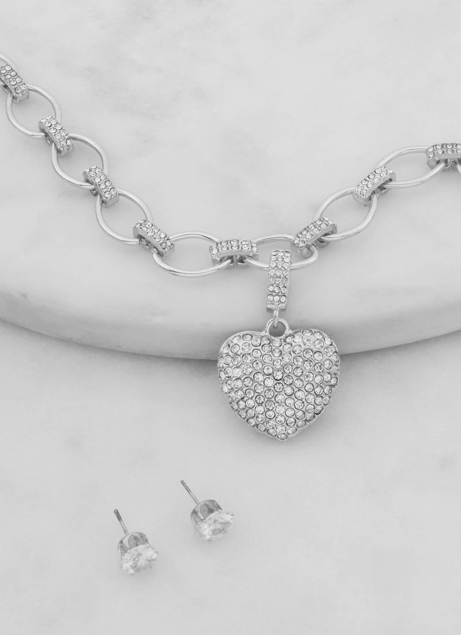 Rhinestone Heart Necklace and Cubic Zirconia Stud Earrings sold by Rainbow product image thumbnail 2
