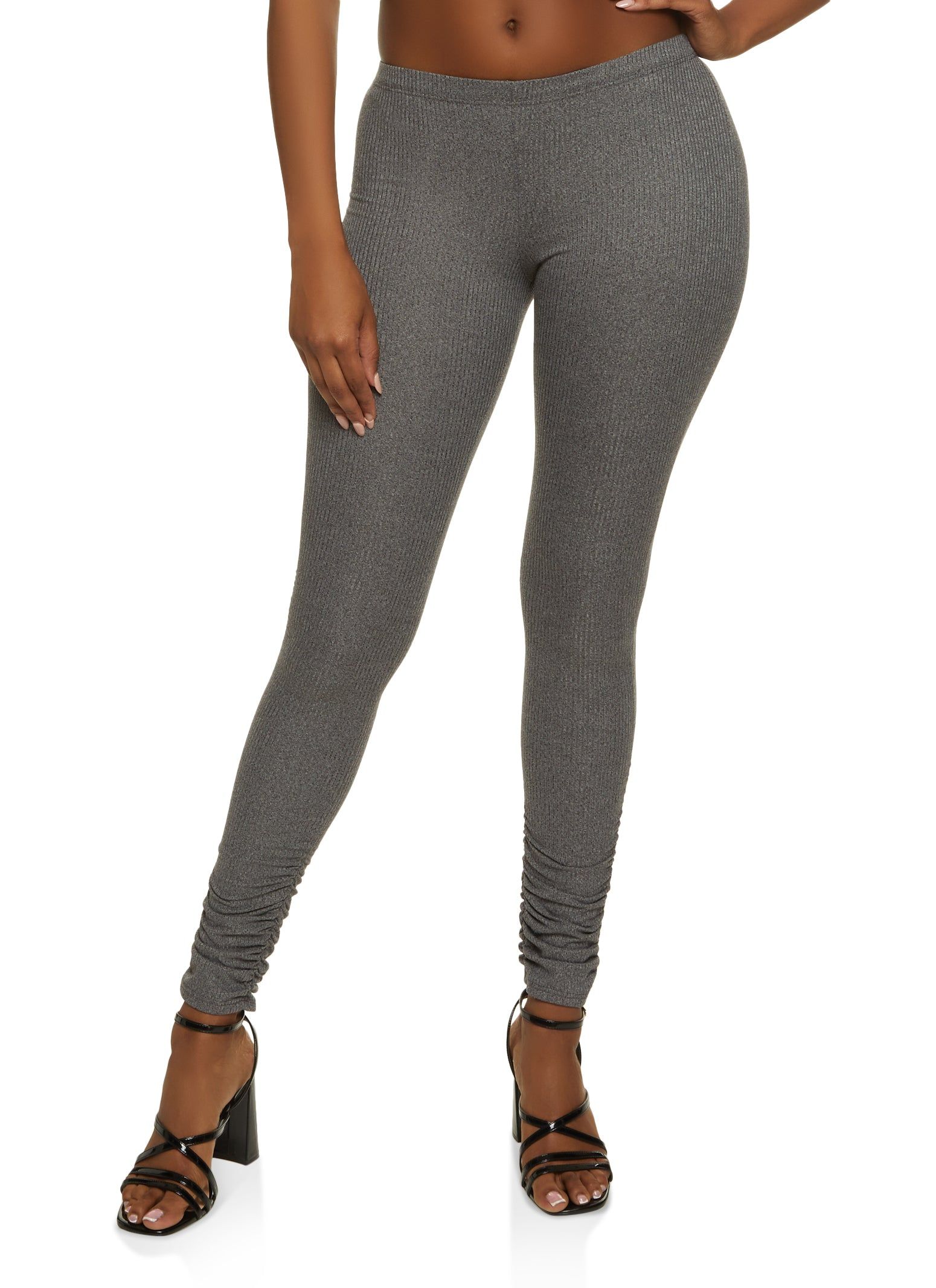 Solid Rib Knit Ruched Leggings sold by Rainbow product image thumbnail 2