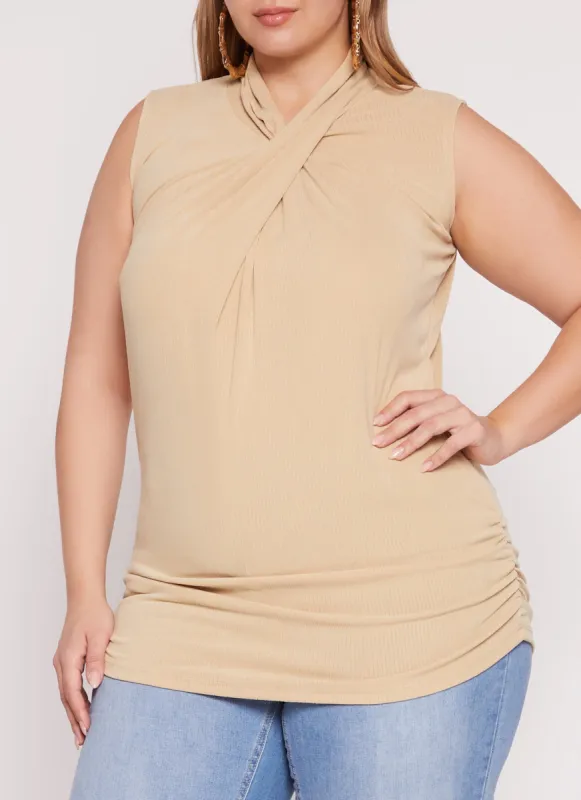 Plus Size Rib Knit Twist Neck Tank Top sold by Rainbow