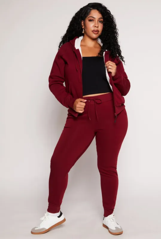 Plus Size Fleece High Waist Drawstring Joggers sold by Rainbow