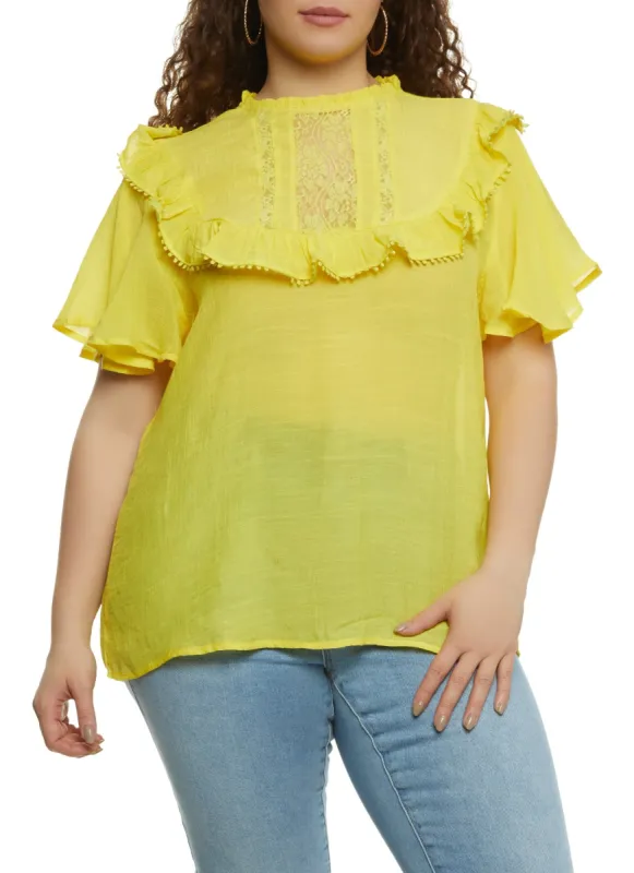 Plus Size High Neck Lace Overlay Blouse sold by Rainbow