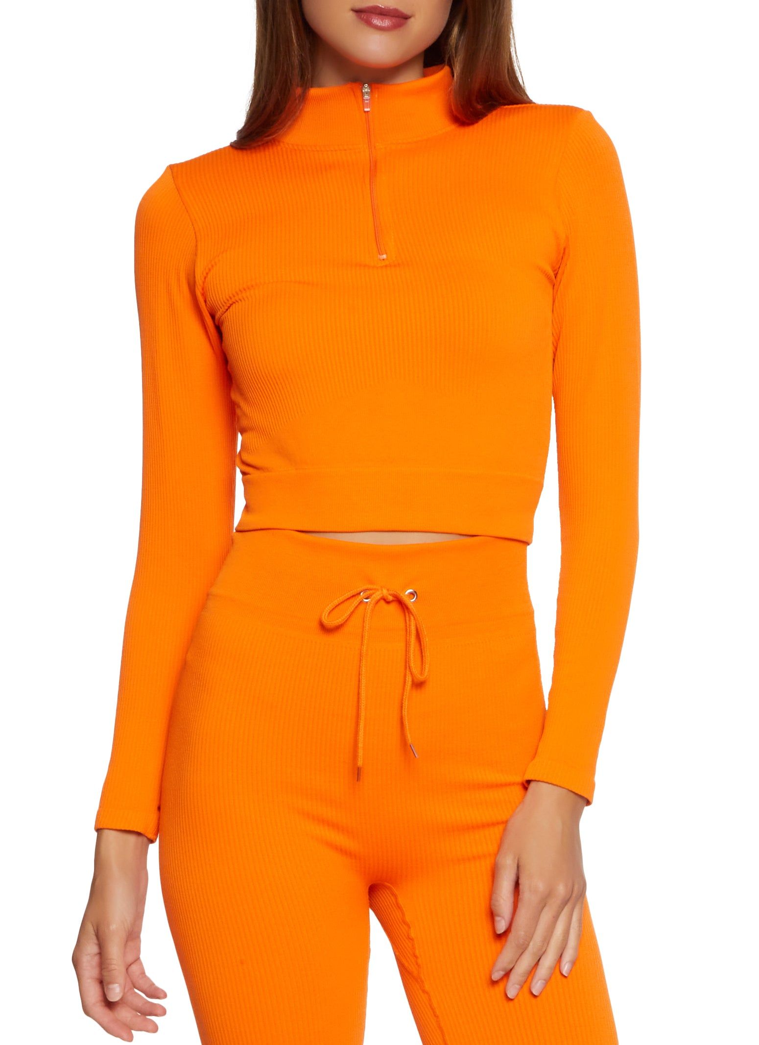 Seamless Compression Rib Half Zip Crop Top sold by Rainbow