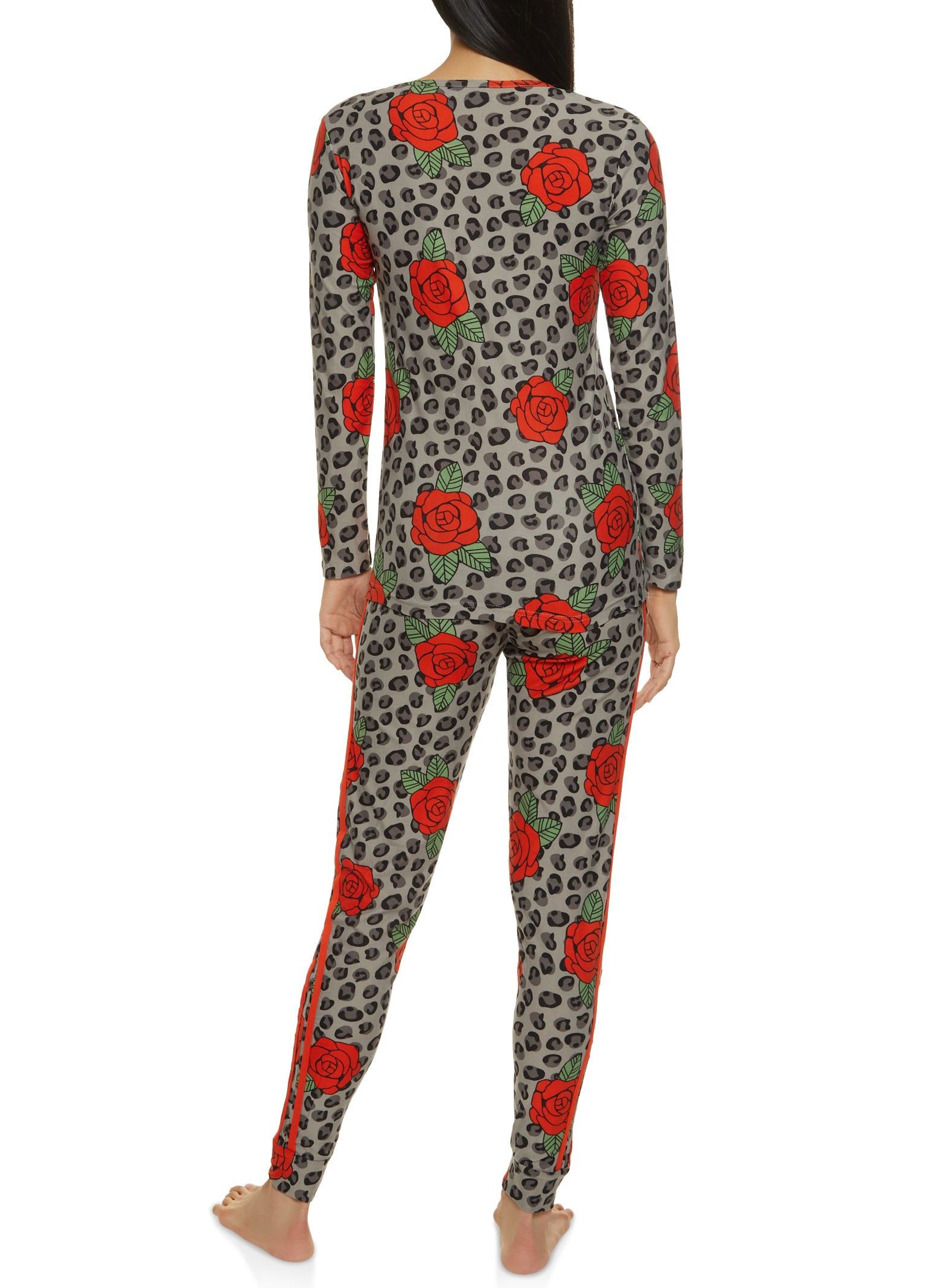 Leopard Floral Print Long Sleeve Pajama Top and Pants sold by Rainbow product image thumbnail 3