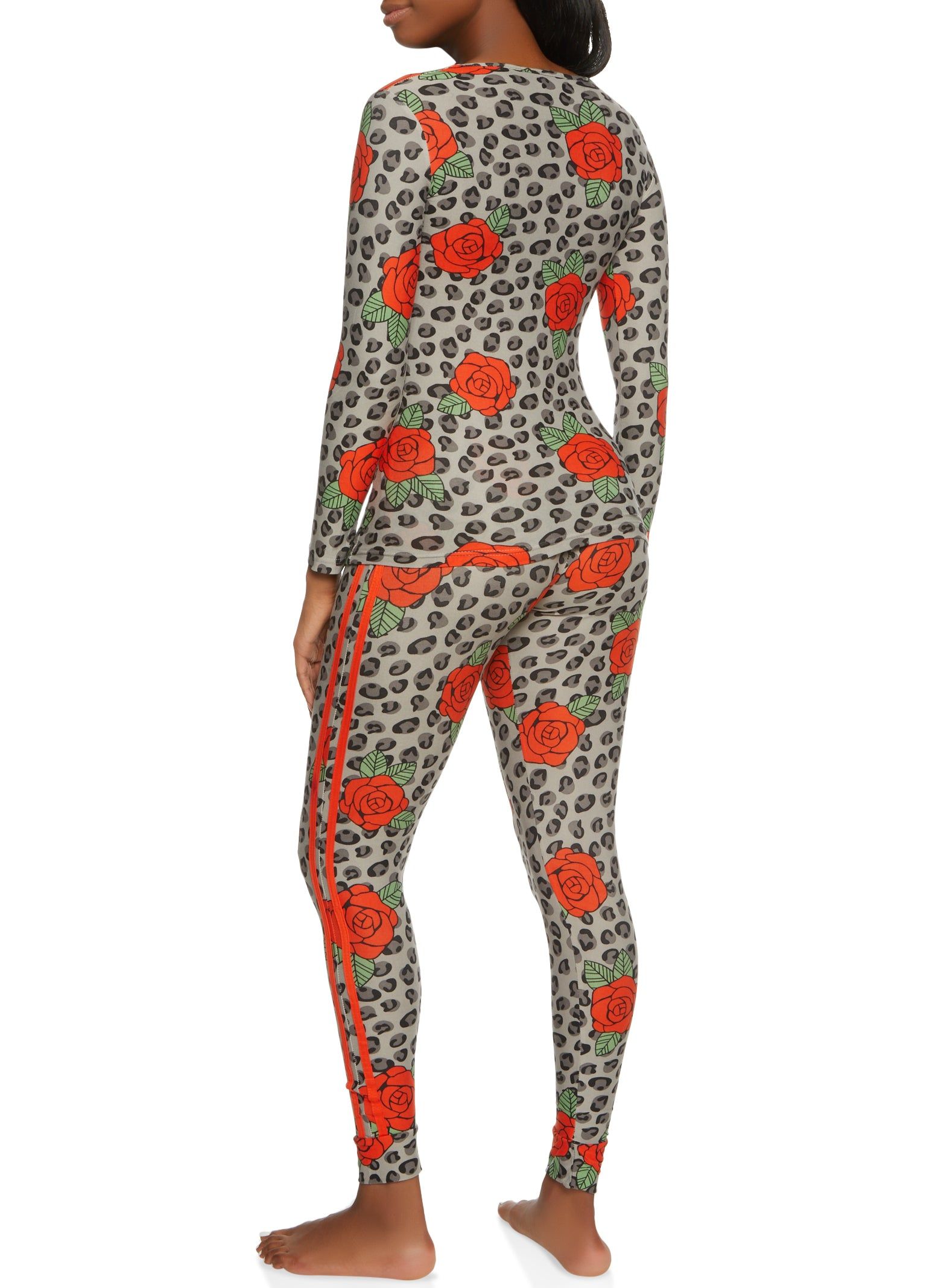 Leopard Floral Print Long Sleeve Pajama Top and Pants sold by Rainbow product image thumbnail 2