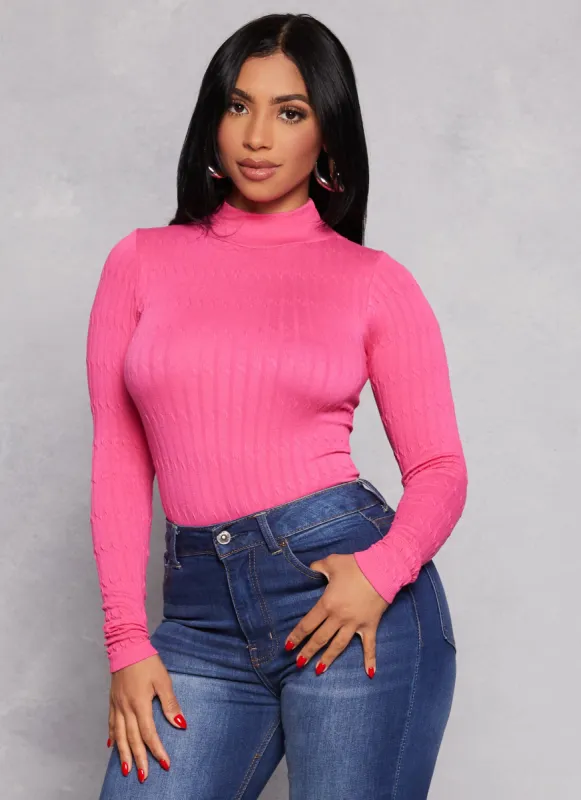 Seamless Cable Knit Mock Neck Top sold by Rainbow