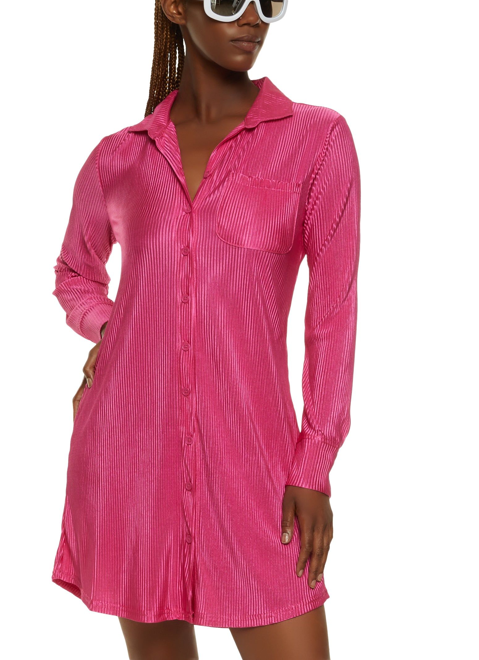 Plisse Mini Shirt Dress sold by Rainbow