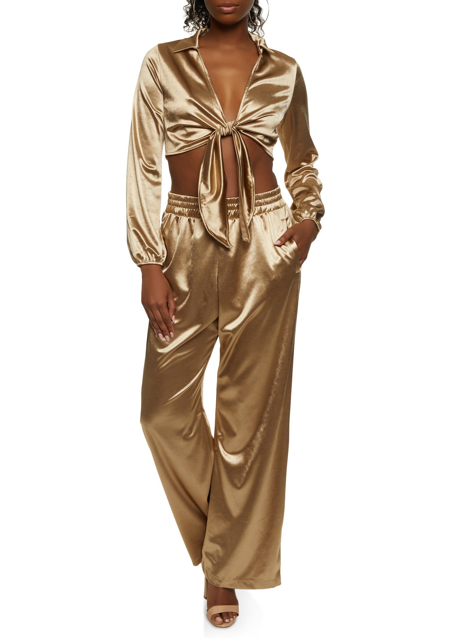 Spandex Tie Front Crop Top sold by Rainbow product image thumbnail 2