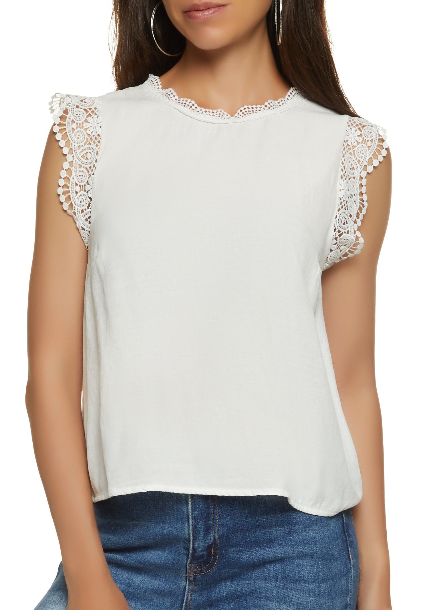 Sleeveless Crochet Trim Blouse sold by Rainbow