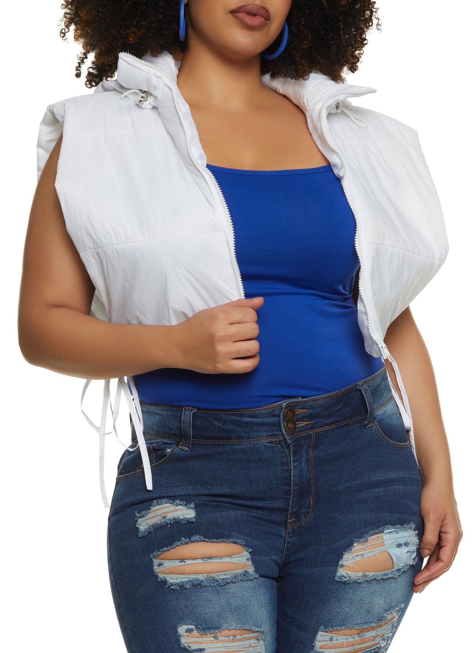 Plus Size Side Tie Cropped Hooded Puffer Vest sold by Rainbow
