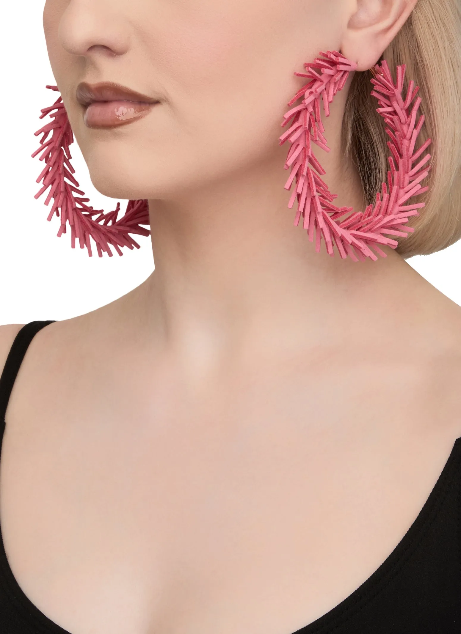 Solid Faux Suede Fringe Hoop Earrings sold by Rainbow
