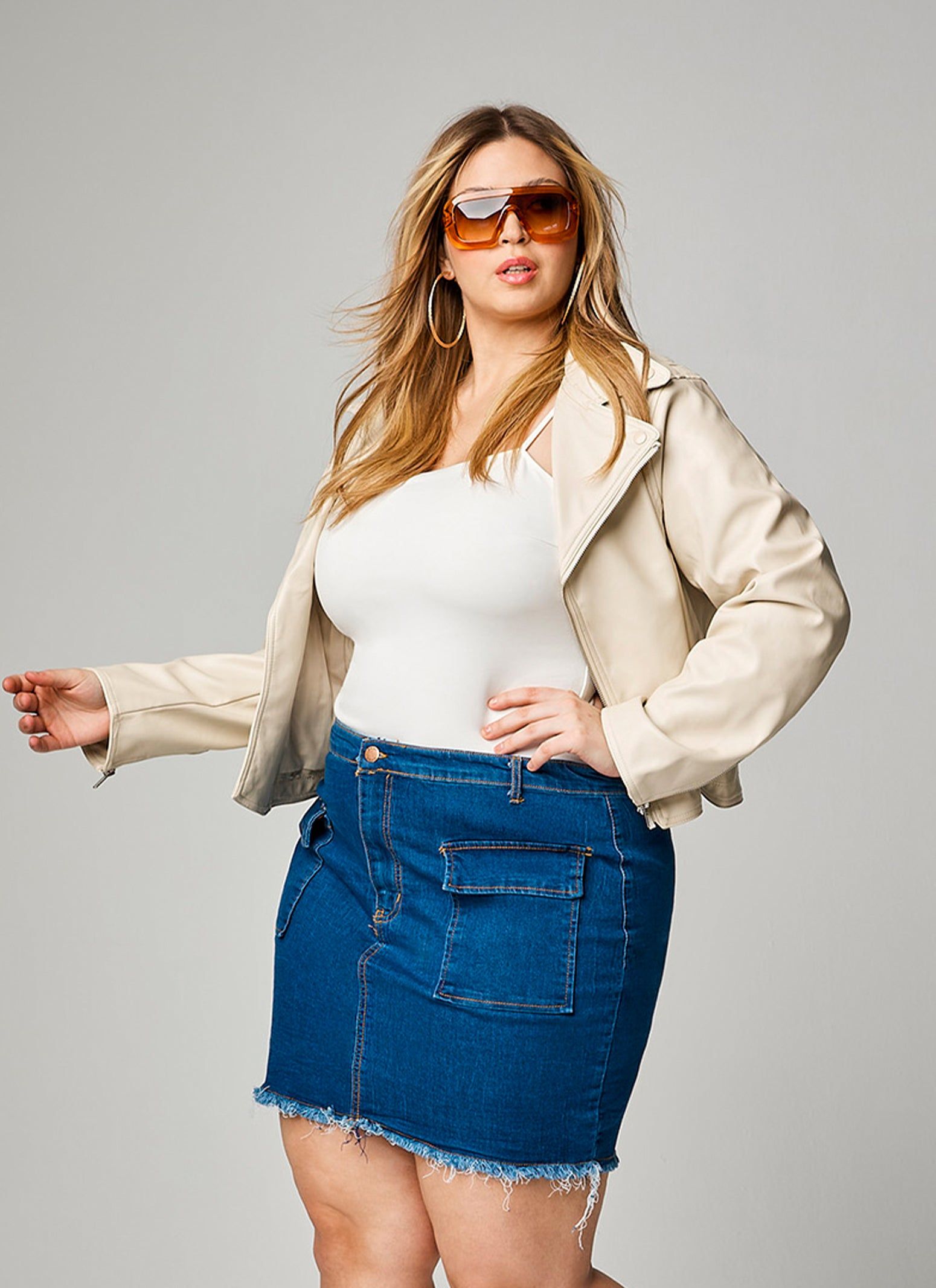 Plus Size Zip Sleeve Moto Jacket sold by Rainbow