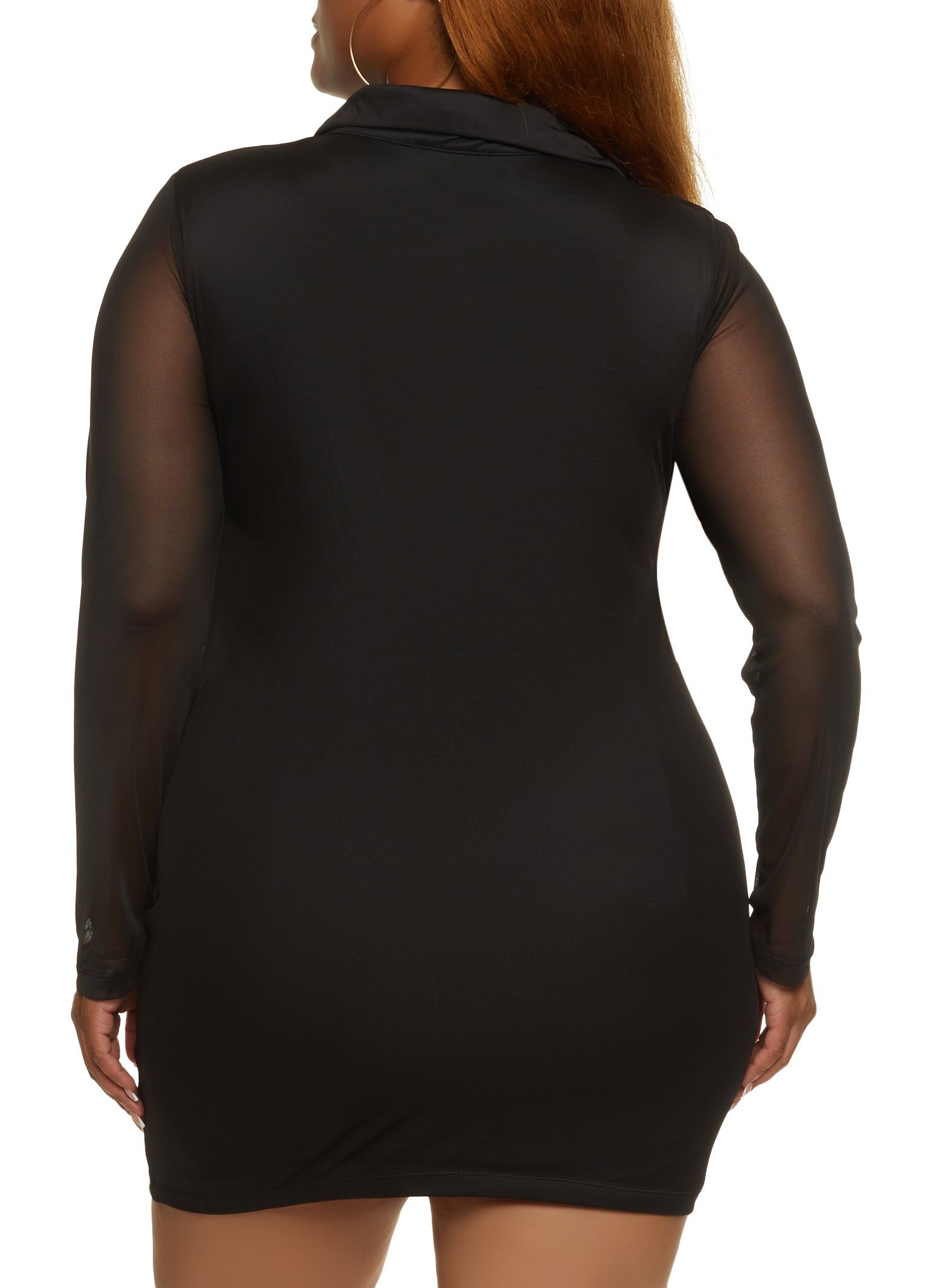 Plus Size Mesh Sleeve Ruched Mini Shirt Dress sold by Rainbow product image thumbnail 3