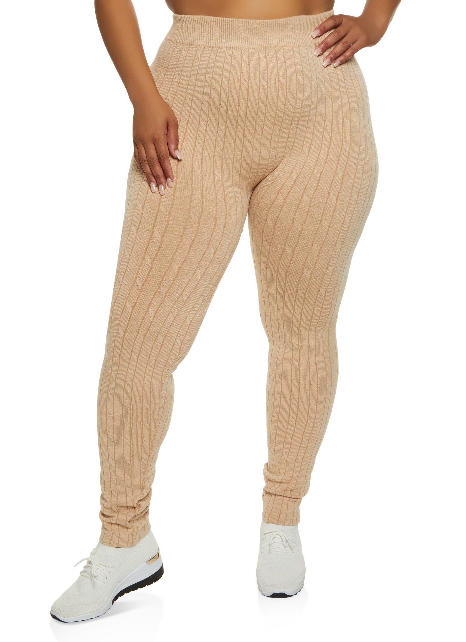 Plus Size Seamless Cable Knit Leggings sold by Rainbow