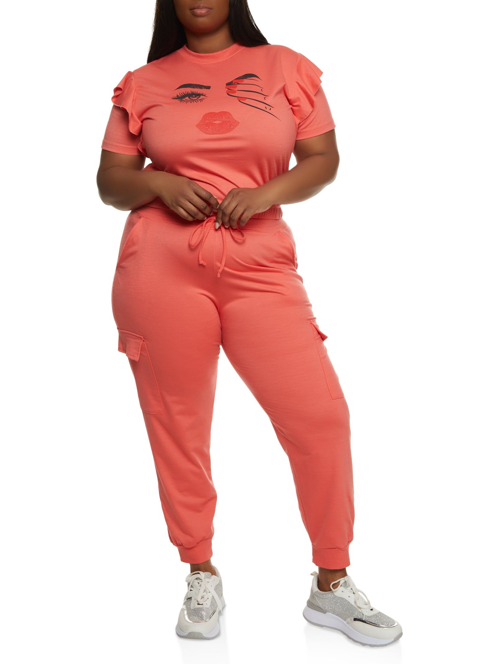 Plus Size Ruffle Sleeve Cropped Graphic Tee sold by Rainbow product image thumbnail 2