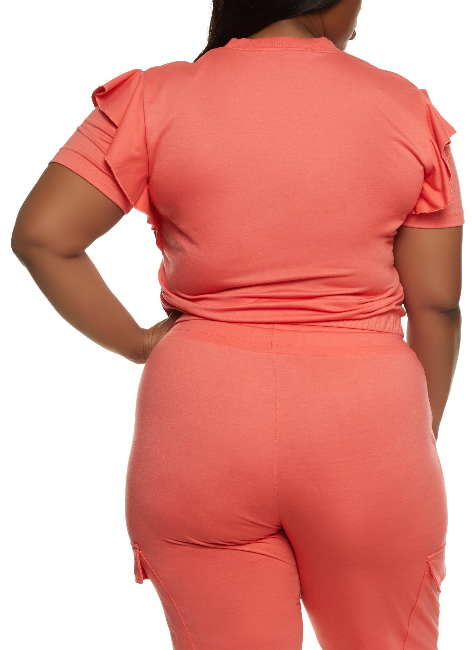 Plus Size Ruffle Sleeve Cropped Graphic Tee sold by Rainbow product image thumbnail 3