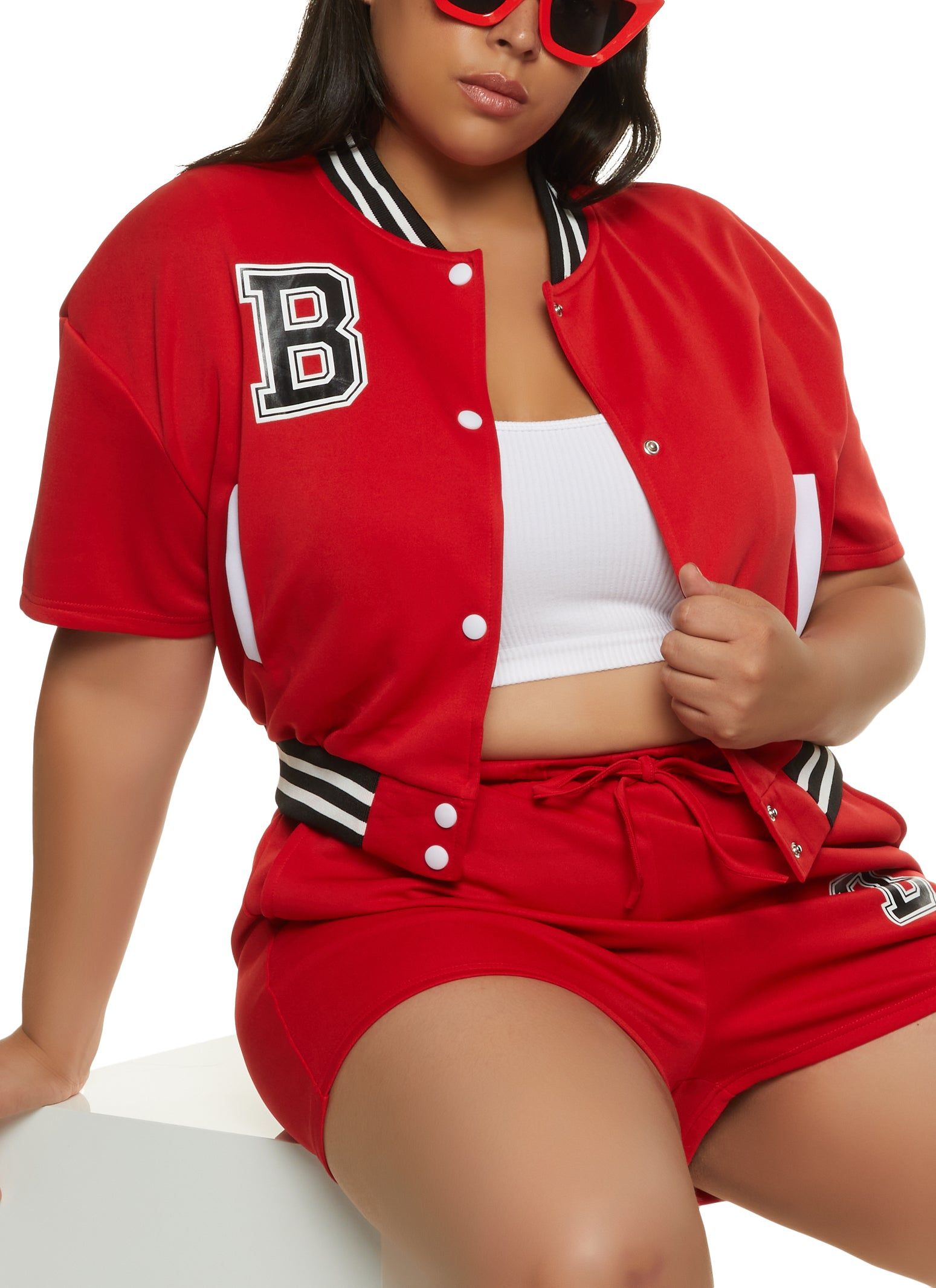 Plus Size Scuba Graphic Varsity Jacket sold by Rainbow