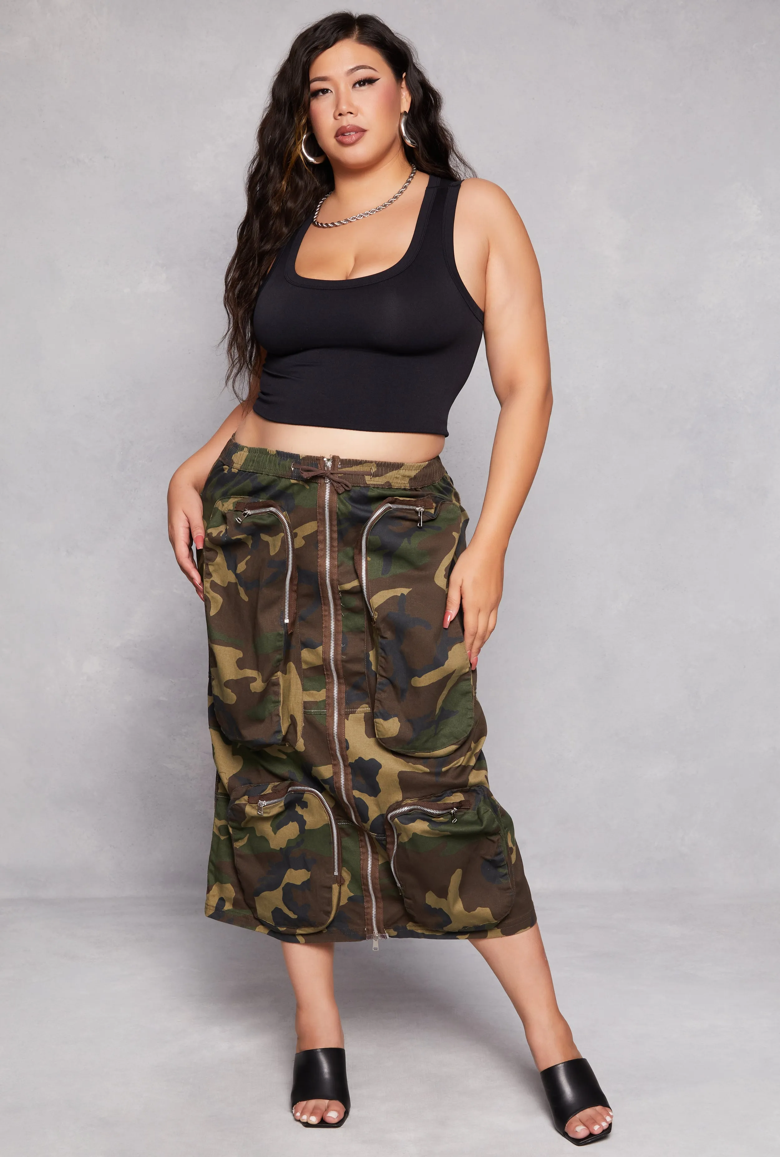 Plus Size Camo Zip Front Cargo Skirt sold by Rainbow