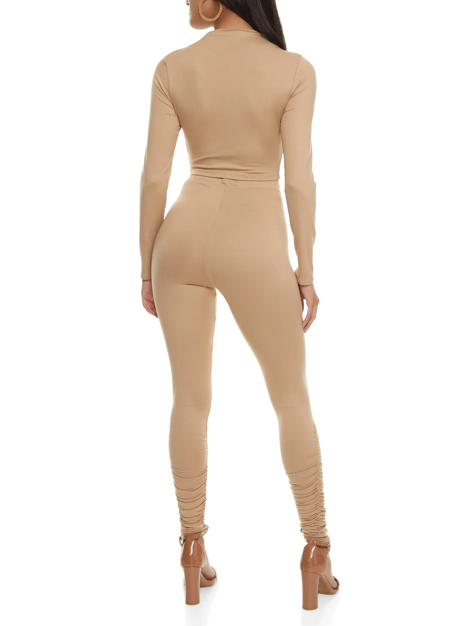 Long Sleeve Ruched Crop Top and Stacked Leggings Set sold by Rainbow product image thumbnail 2