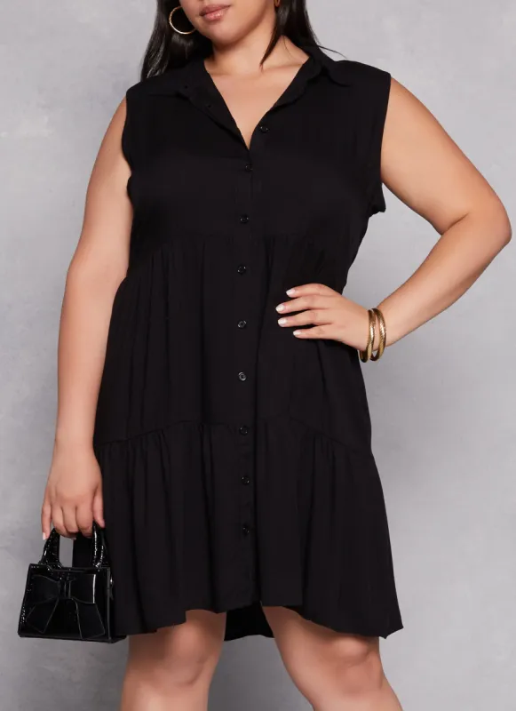 Plus Size Ruffled Hem Shirt Dress sold by Rainbow