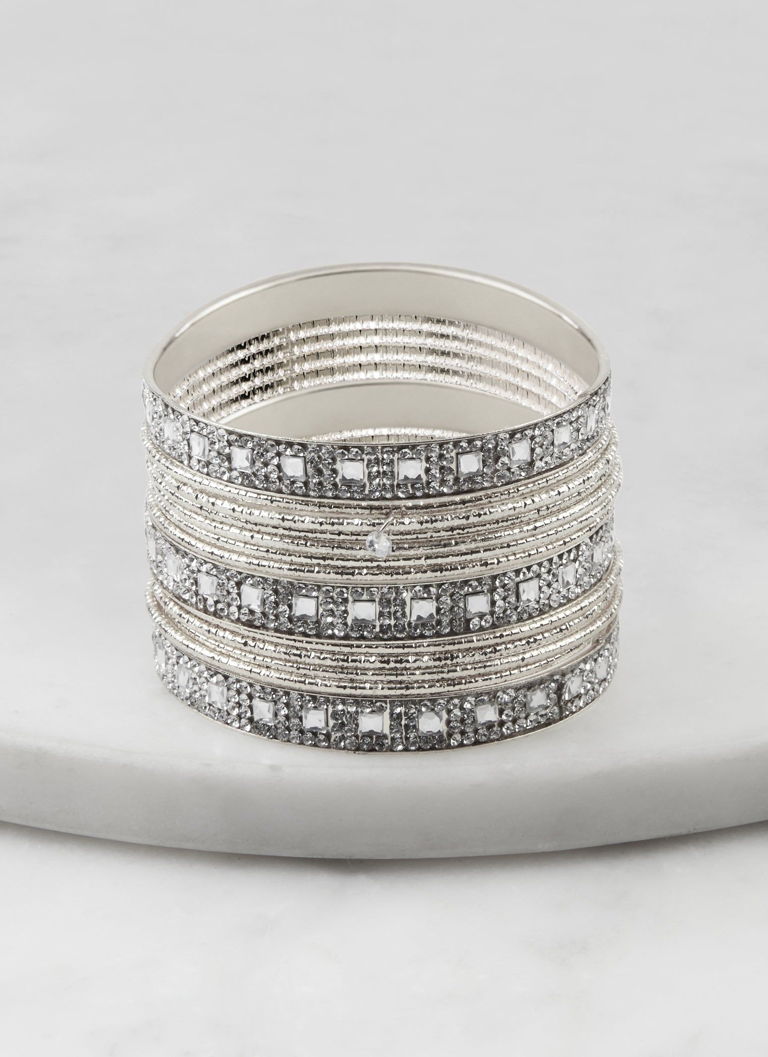 Plus Size Set of 13 Rhinestone Metallic Bangles sold by Rainbow