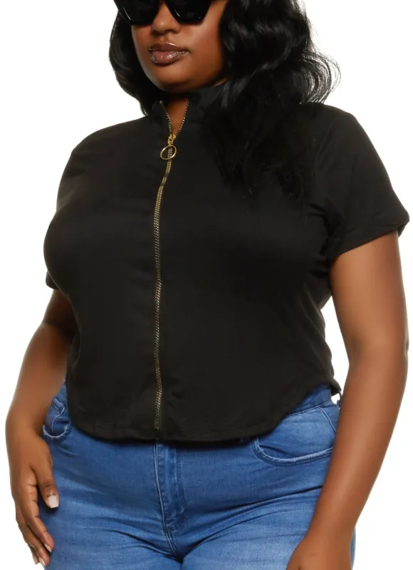 Plus Size Zip Front Mock Neck Top sold by Rainbow