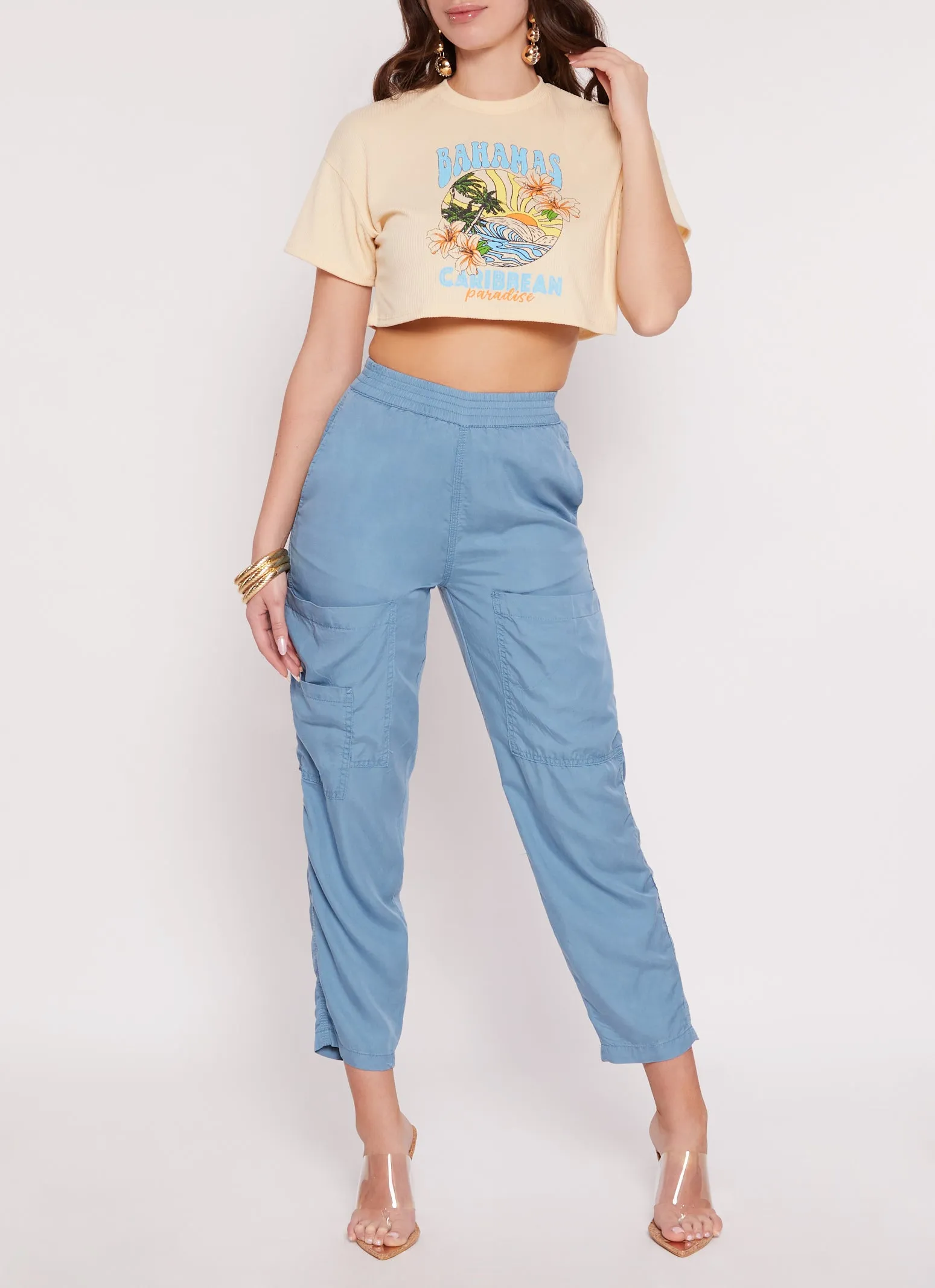 High Waist Pull On Cargo Pants sold by Rainbow