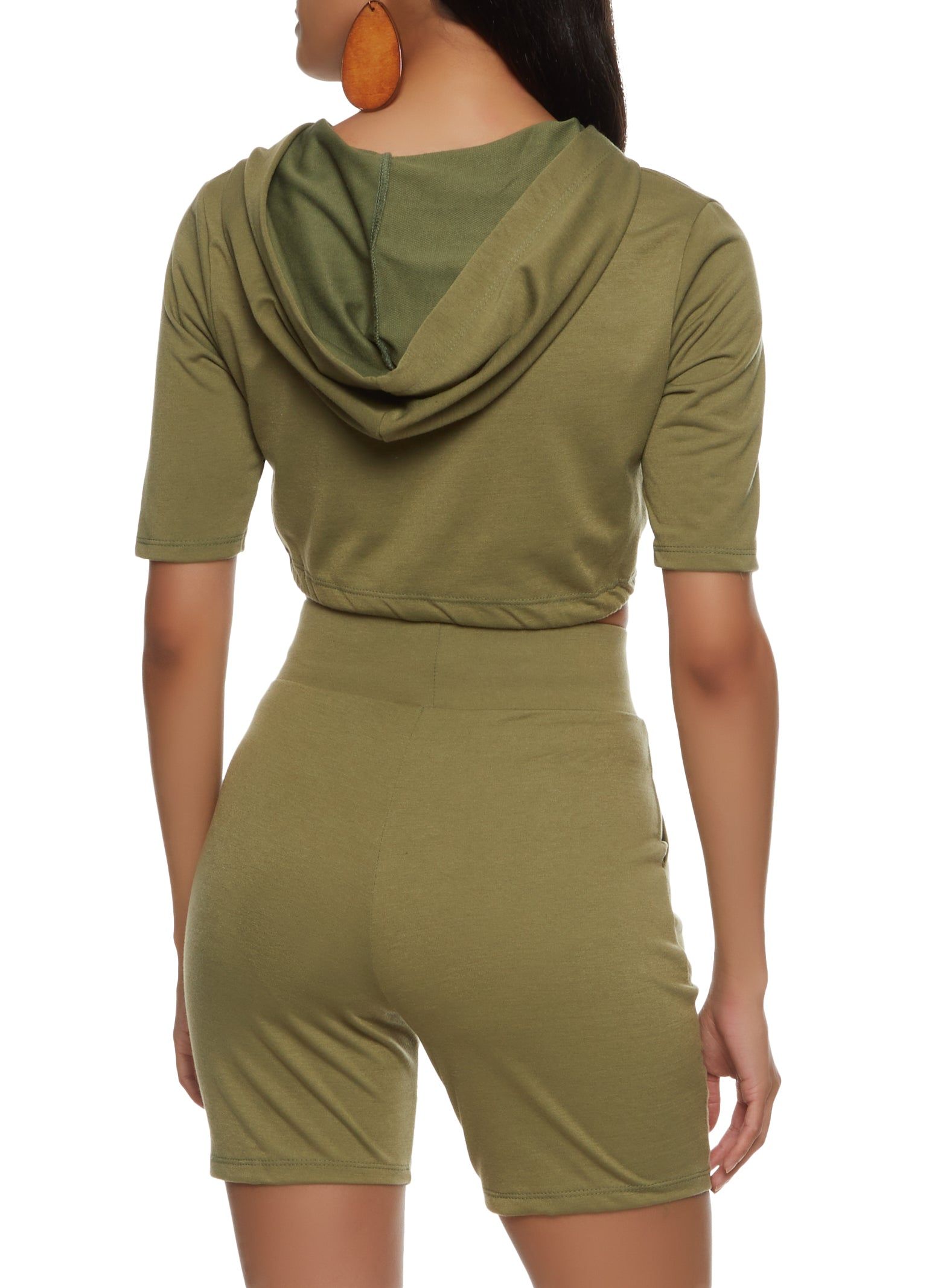 Half Button Cropped Drawstring Hooded Tee sold by Rainbow product image thumbnail 3