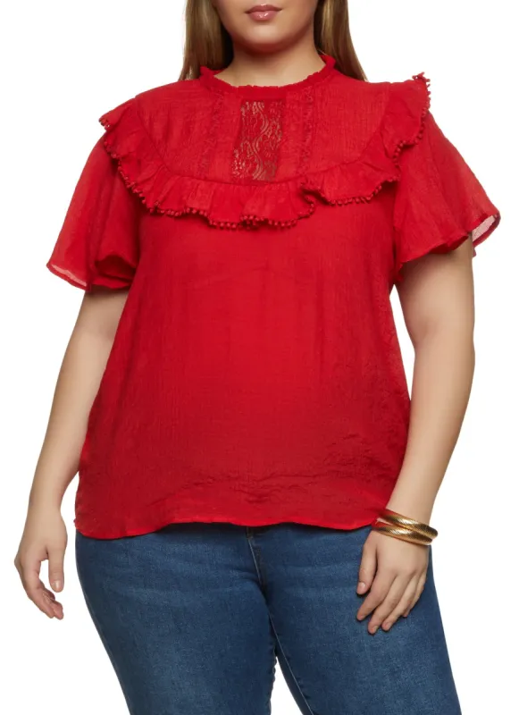 Plus Size High Neck Lace Overlay Blouse sold by Rainbow