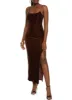 Velvet Scoop Neck Side Slit Maxi Dress sold by Rainbow