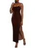 Velvet Scoop Neck Side Slit Maxi Dress sold by Rainbow