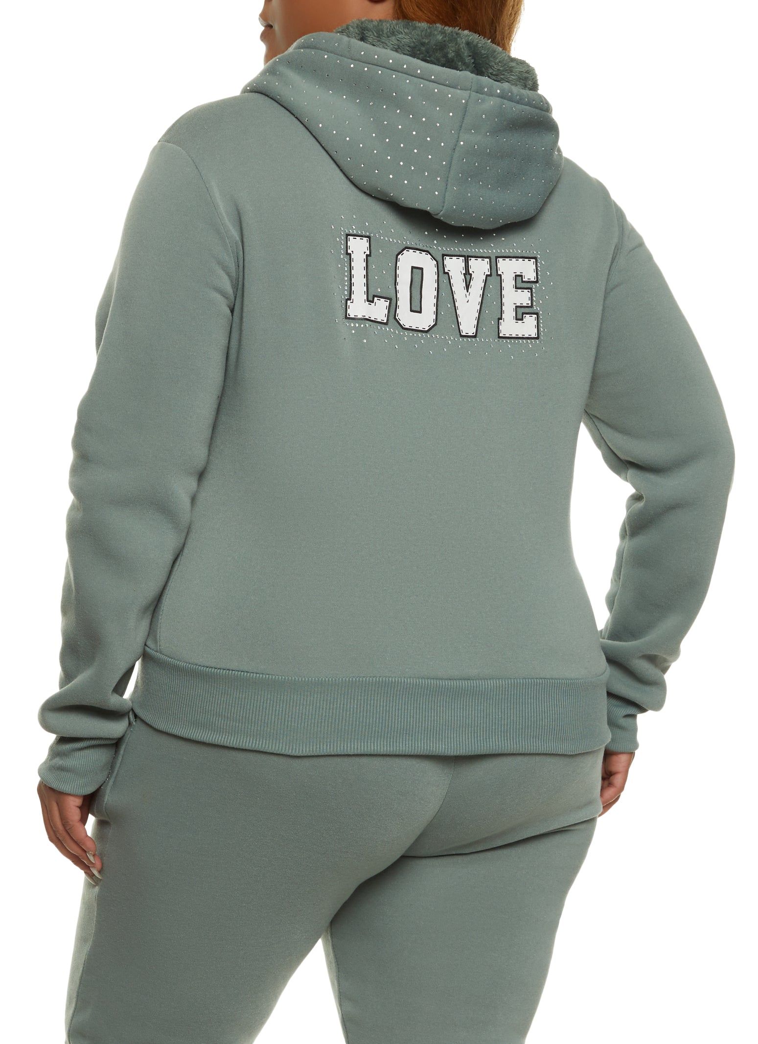 Plus Size Love Rhinestone Graphic Zip Front Hoodie sold by Rainbow product image thumbnail 3