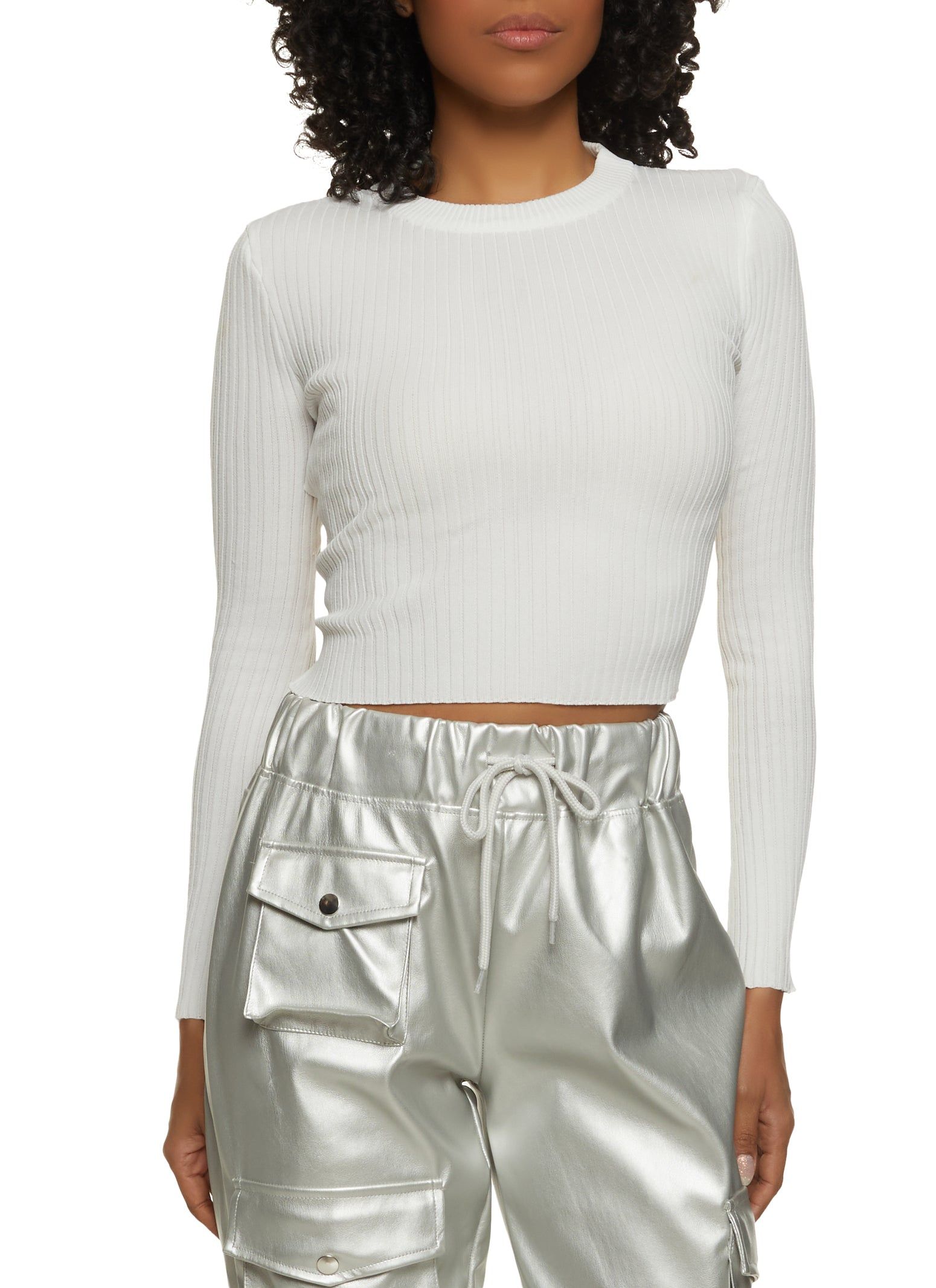 Ribbed Knit Lace Up Back Crop Top sold by Rainbow product image thumbnail 2