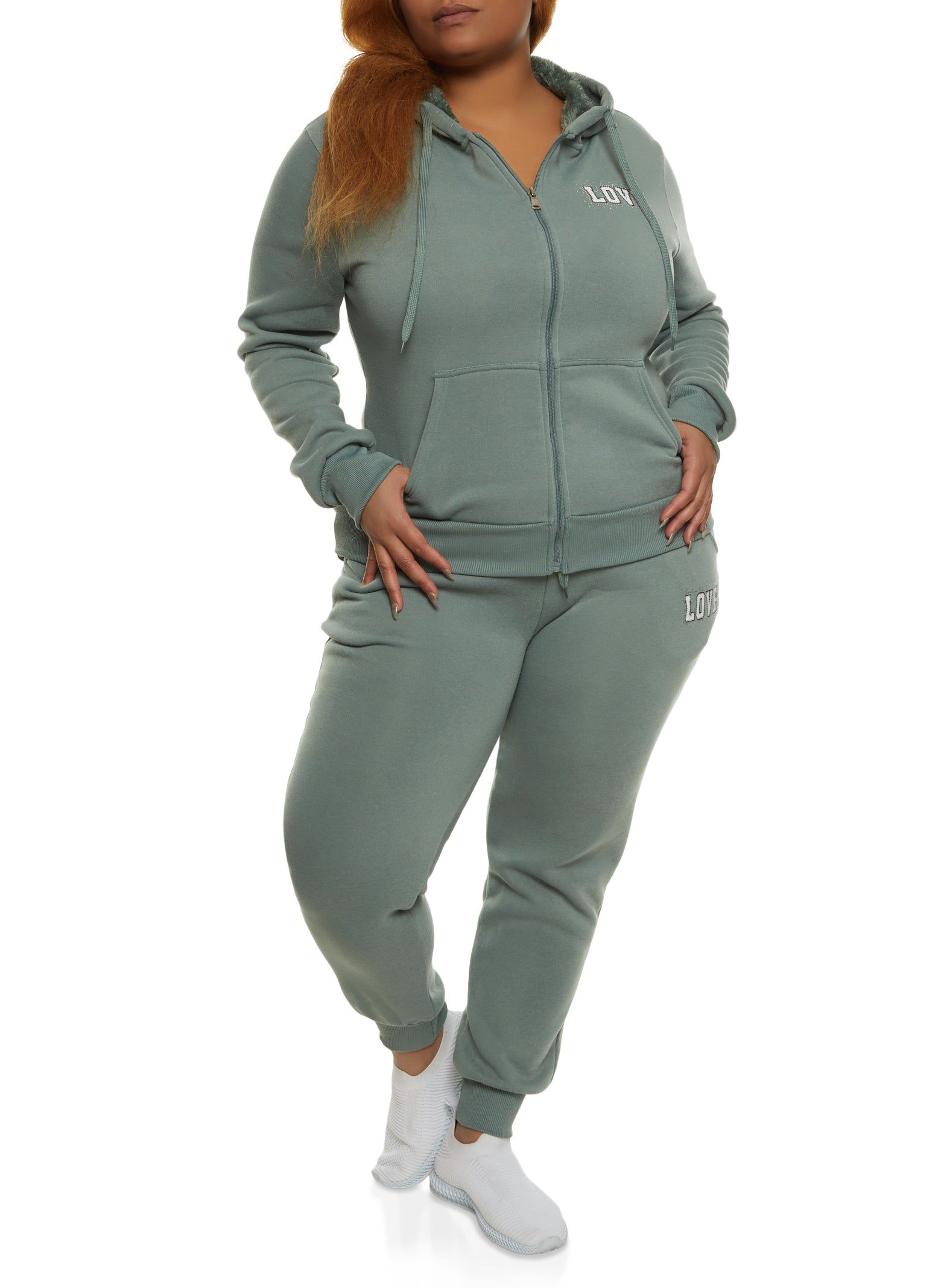 Plus Size Love Rhinestone Graphic Zip Front Hoodie sold by Rainbow product image thumbnail 2