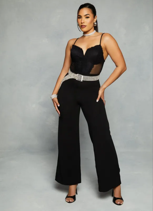 Almost Famous Lace Mesh Detail Bustier Jumpsuit sold by Rainbow