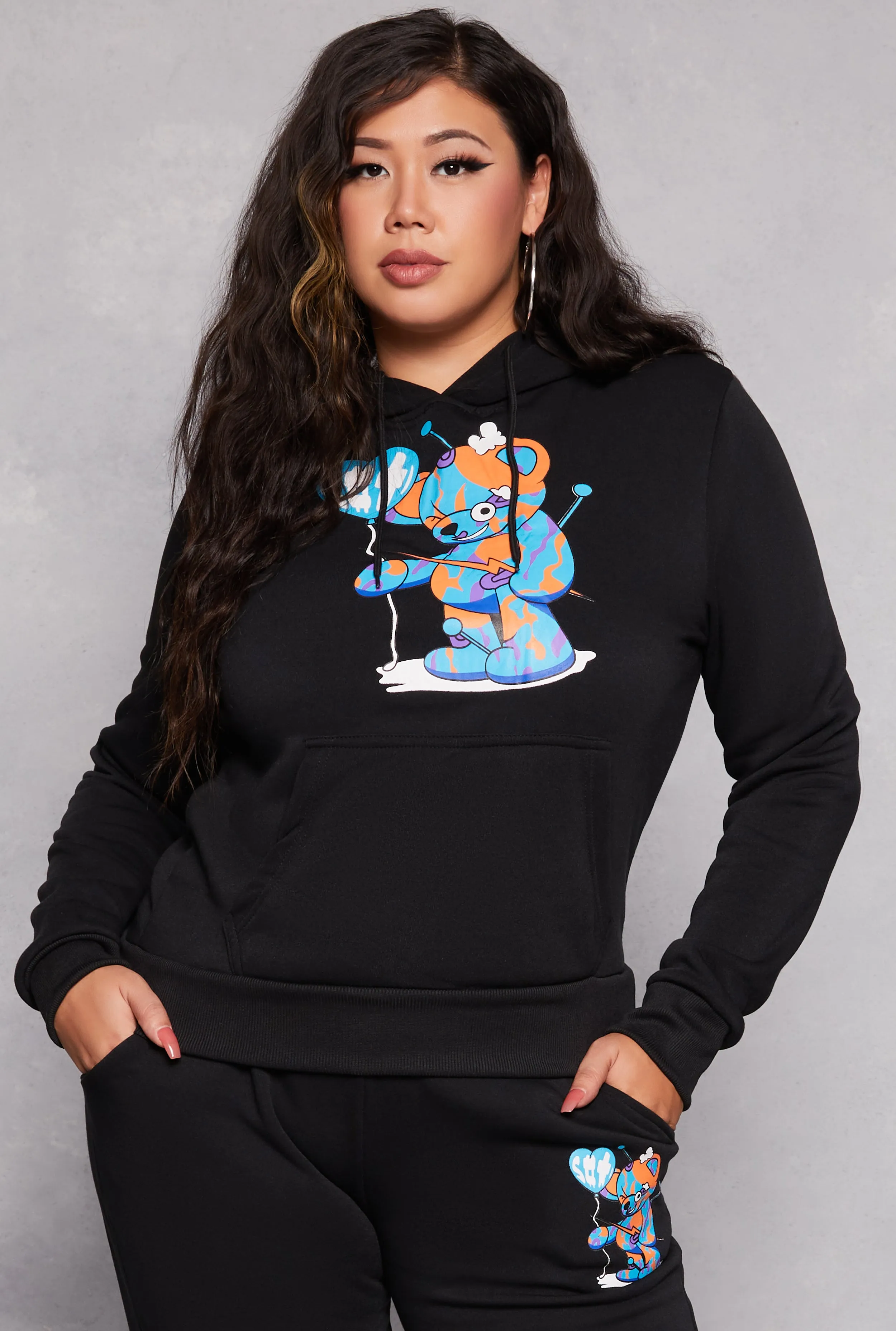 Plus Size Bear Graphic Pullover Hoodie sold by Rainbow