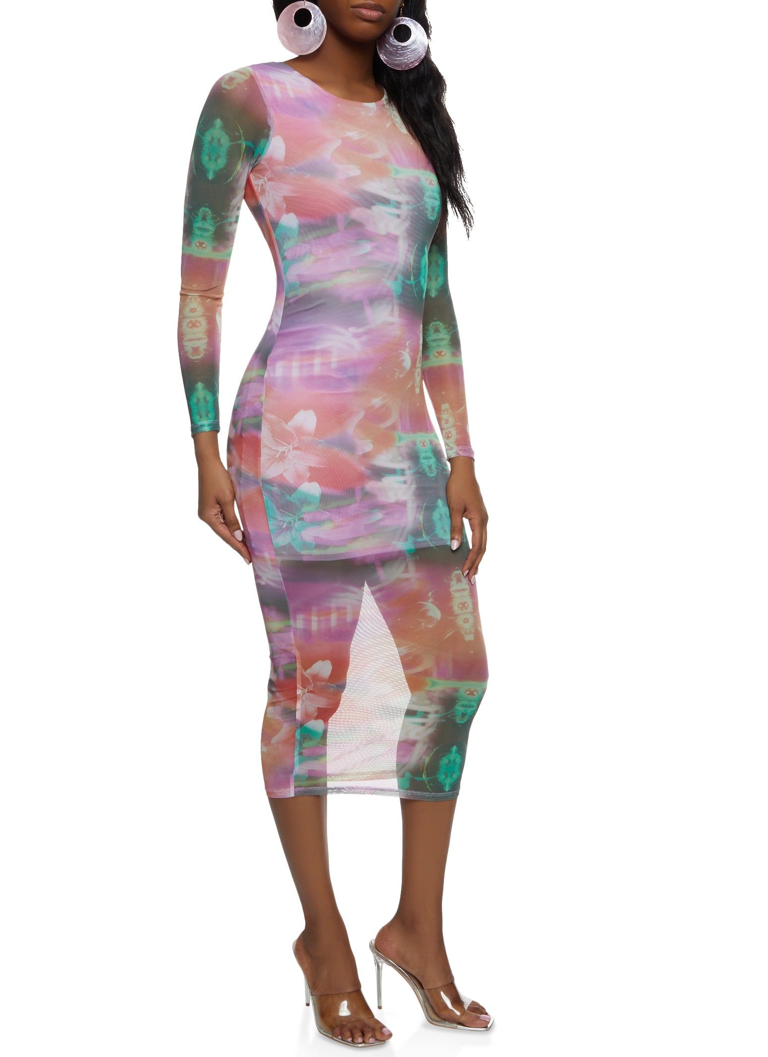 Mesh Printed Long Sleeve Maxi Dress sold by Rainbow product image thumbnail 2