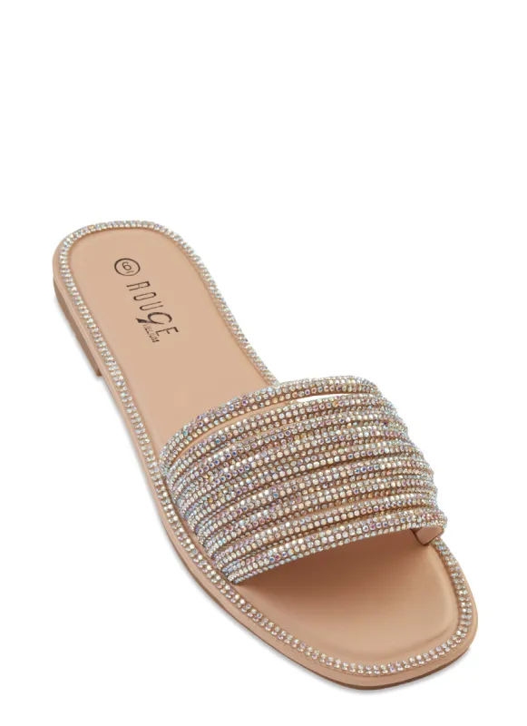 Rhinestone Strappy Band Slide Sandals sold by Rainbow