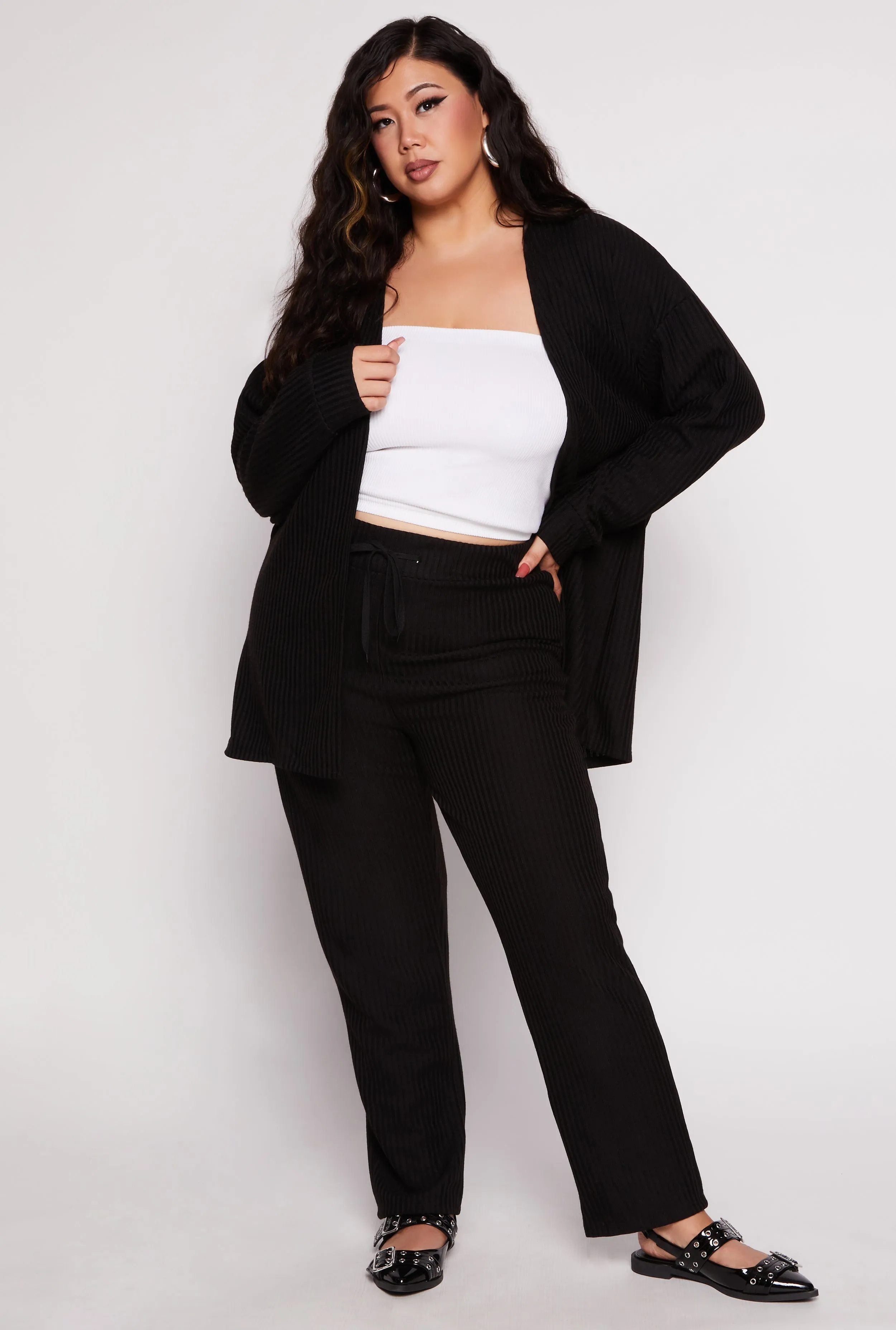 Plus Size Ribbed Knit Drawstring Pants sold by Rainbow