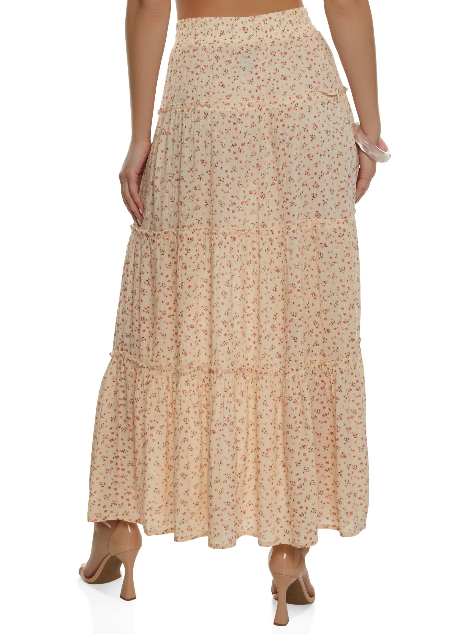 Floral Print Smocked Waist Tiered Maxi Skirt sold by Rainbow product image thumbnail 3