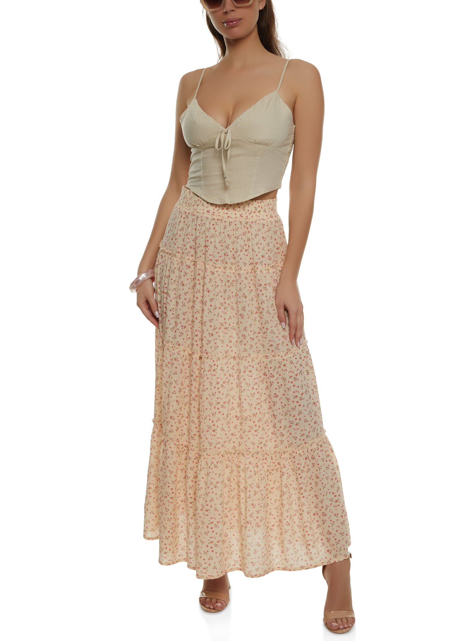 Floral Print Smocked Waist Tiered Maxi Skirt sold by Rainbow product image thumbnail 2