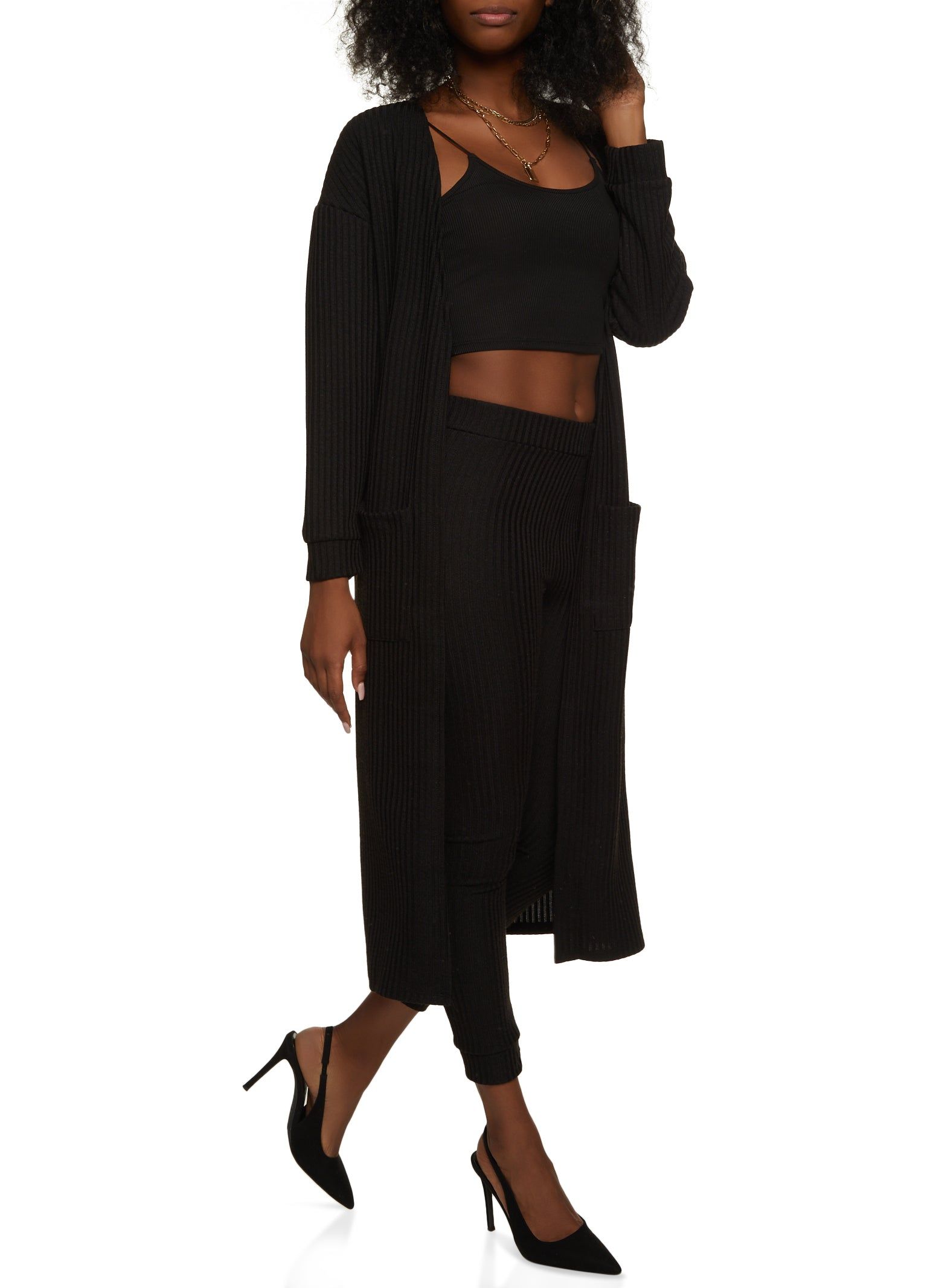 Ribbed Knit Open Front Long Cardigan sold by Rainbow product image thumbnail 2