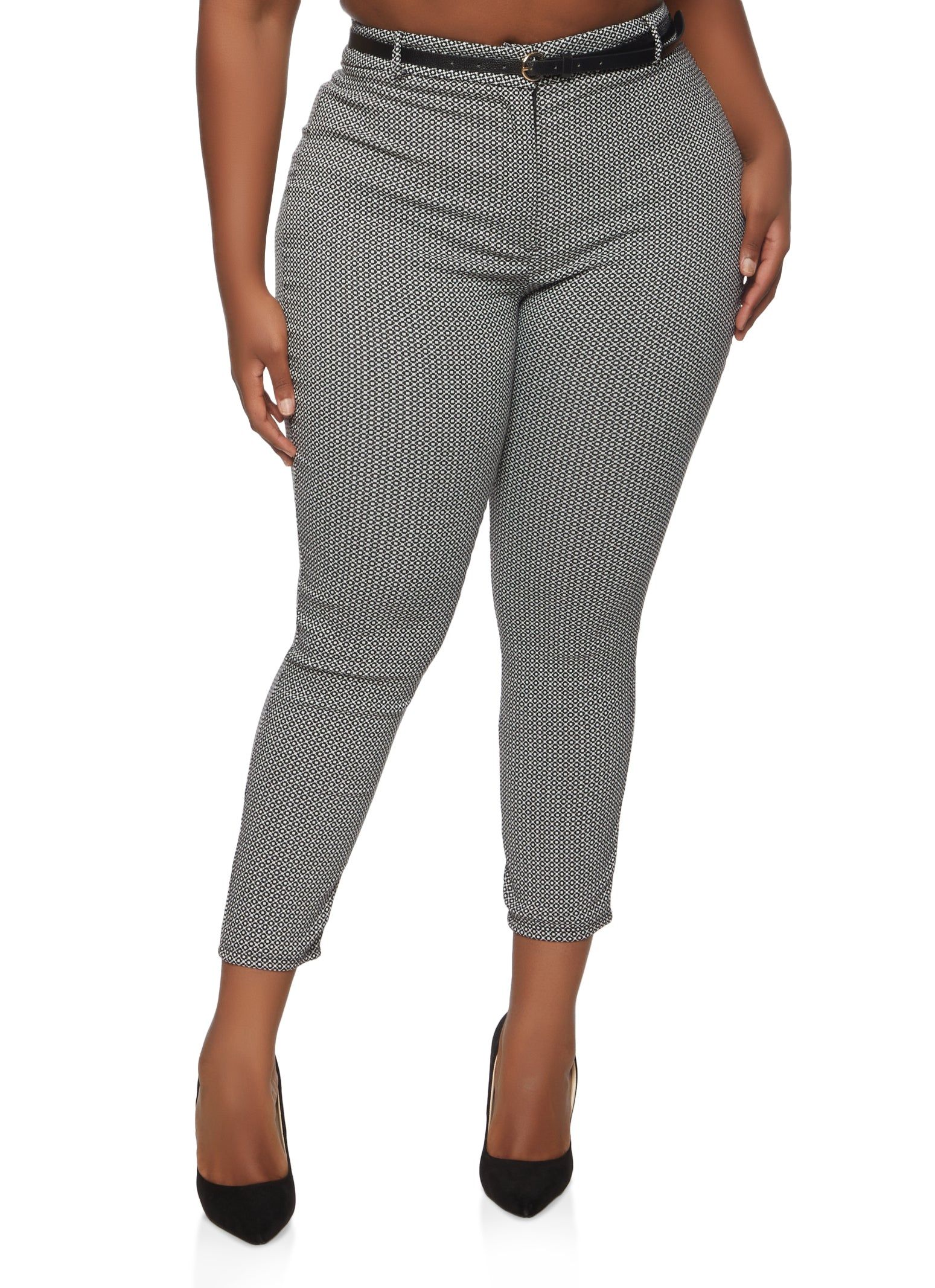 Plus Size Patterned Belted Dress Pants sold by Rainbow