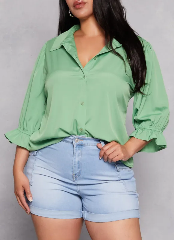 Plus Size Balloon Quarter Sleeve Shirt sold by Rainbow