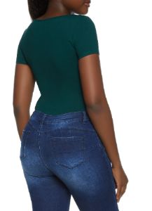 Solid Short Sleeve Square Neck Bodysuit sold by Rainbow