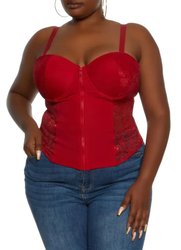 Plus Size Zip Front Lace Detail Bustier Top sold by Rainbow