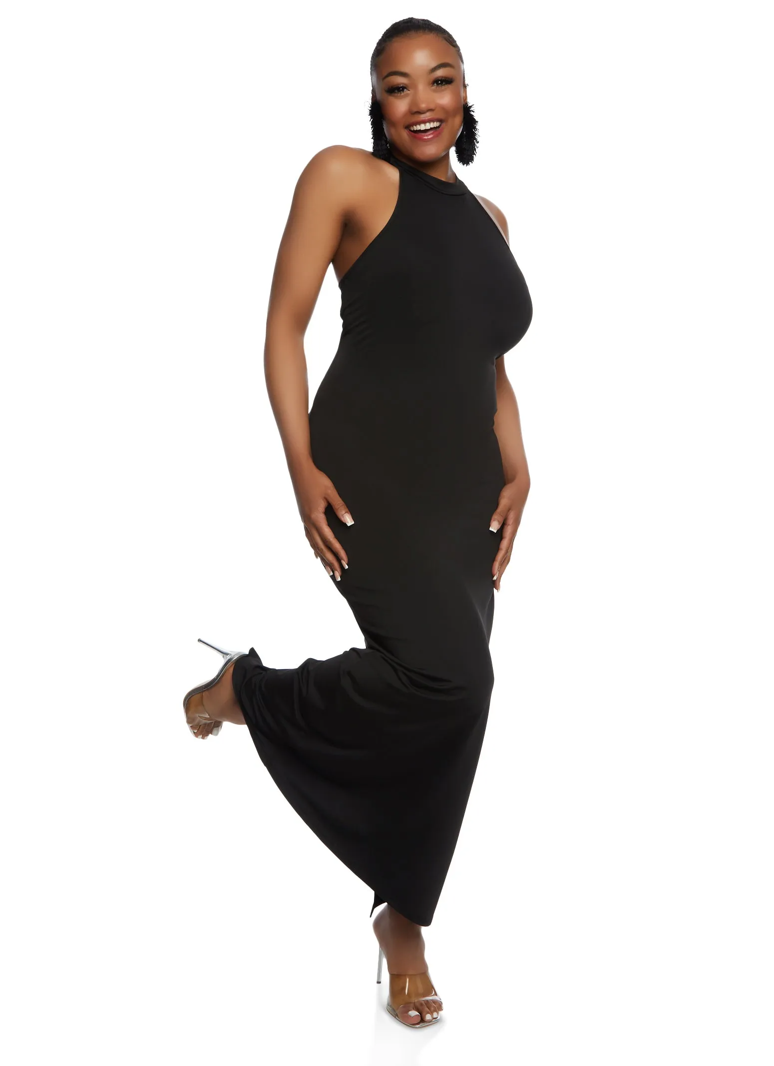 Plus Size Daisy Mock Neck Sleeveless Maxi Dress sold by Rainbow