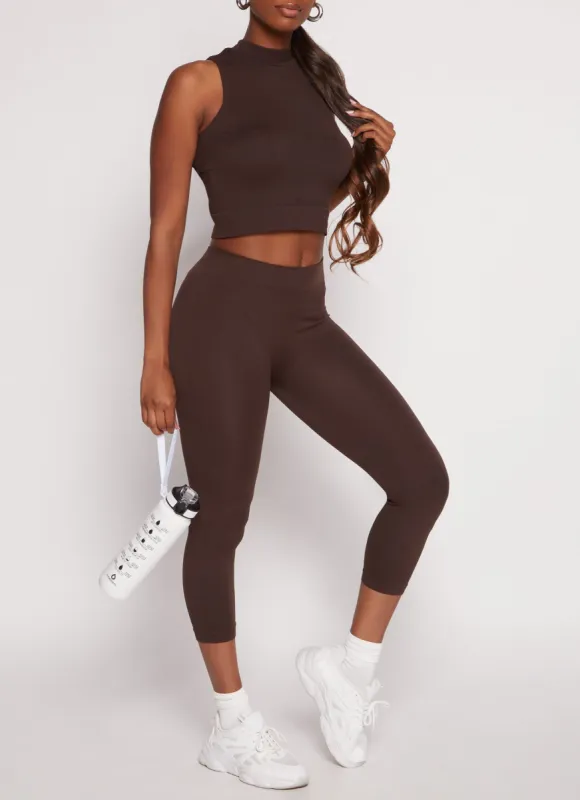 Seamless Mock Neck Crop Top and Leggings sold by Rainbow