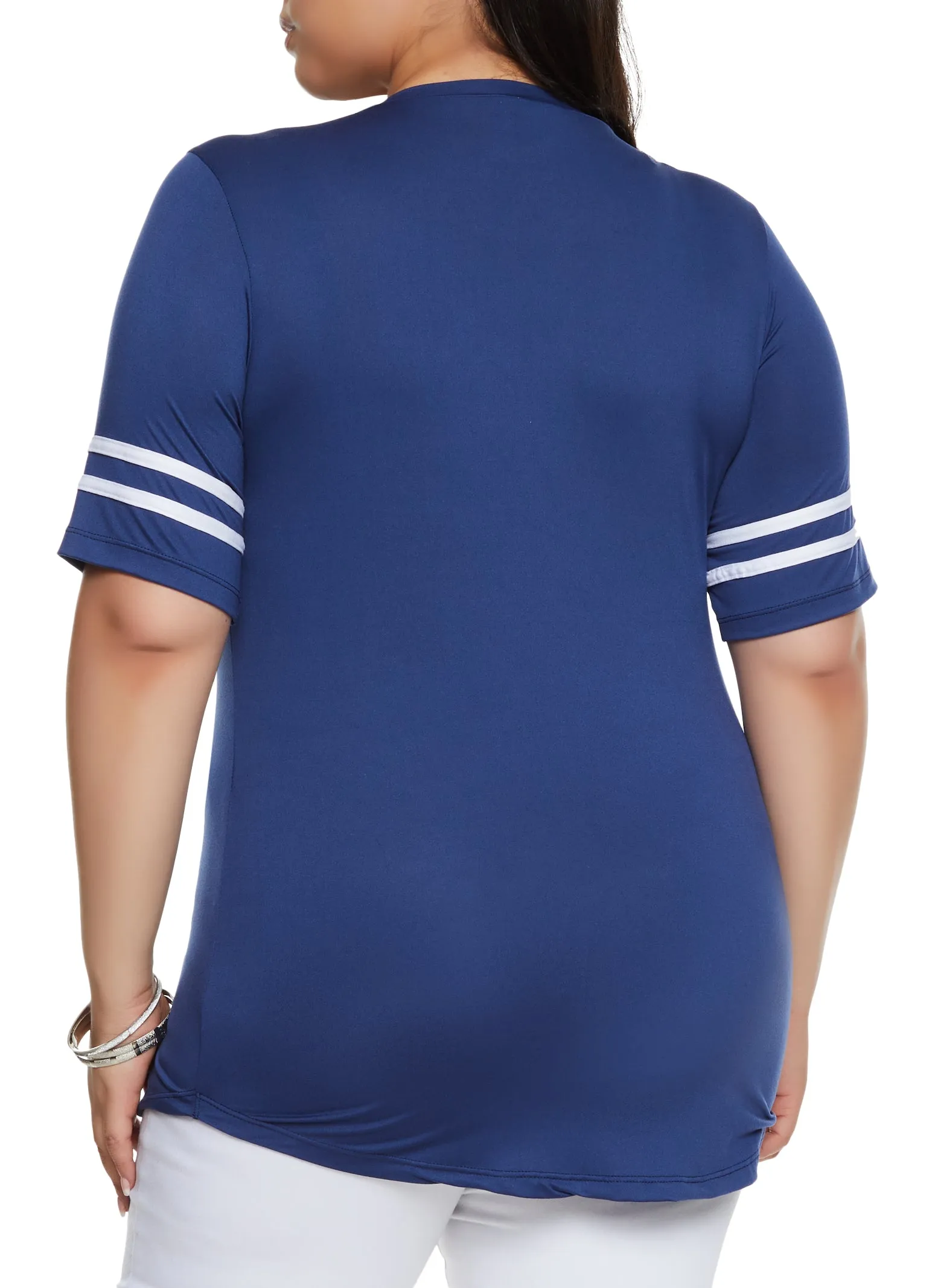 Plus Size Varsity Striped Sleeve T Shirt sold by Rainbow product image thumbnail 2