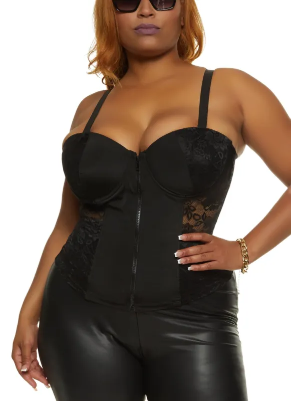 Plus Size Zip Front Lace Detail Bustier Top sold by Rainbow